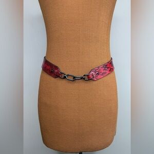 Red Snake Print Belt Carabiner Closure 37”